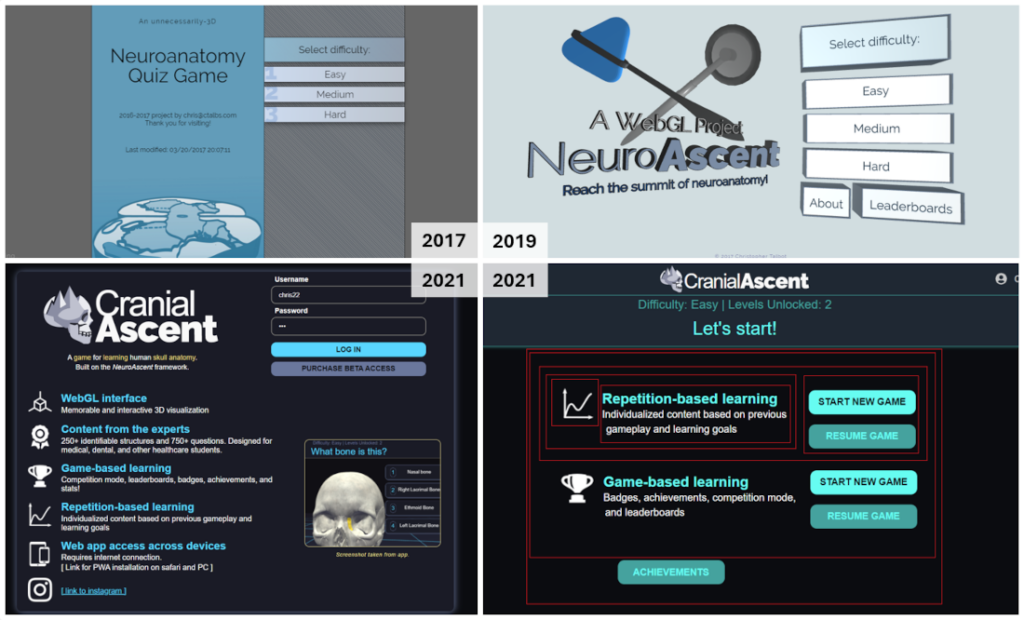 Previous landing pages and user interfaces of NeuroAscent.